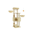 Feandrea 160cm cat tree tower in sand beige on a plain background, full front view