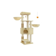 Feandrea 160cm cat tree tower in sand beige on a plain background, full front view