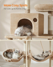 Cat scratching a sisal-wrapped post on the camel brown cat tree