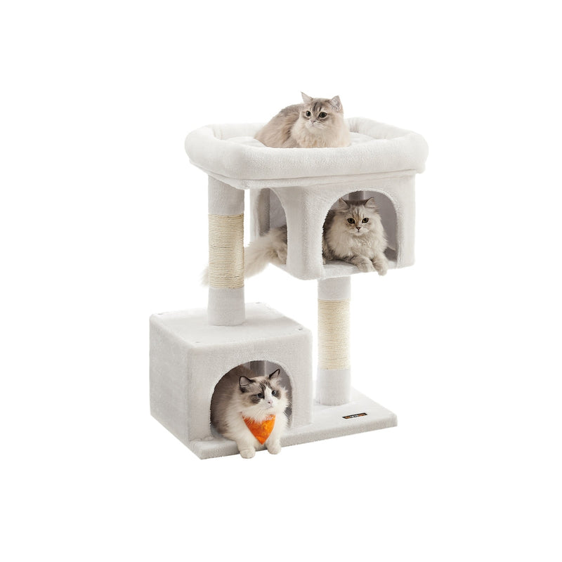 Feandrea Cat Tree 84 cm tower in cream white, full front view