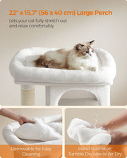 Feandrea cream white cat tree showing the large padded top perch