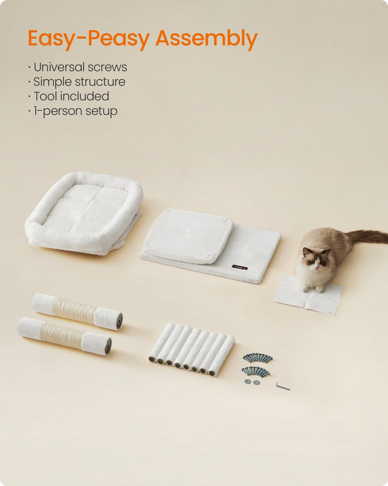 Feandrea cream white cat tree, close-up of the wide anti-tip base