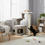 Cat resting on the top platform of the Feandrea 86cm cat tree