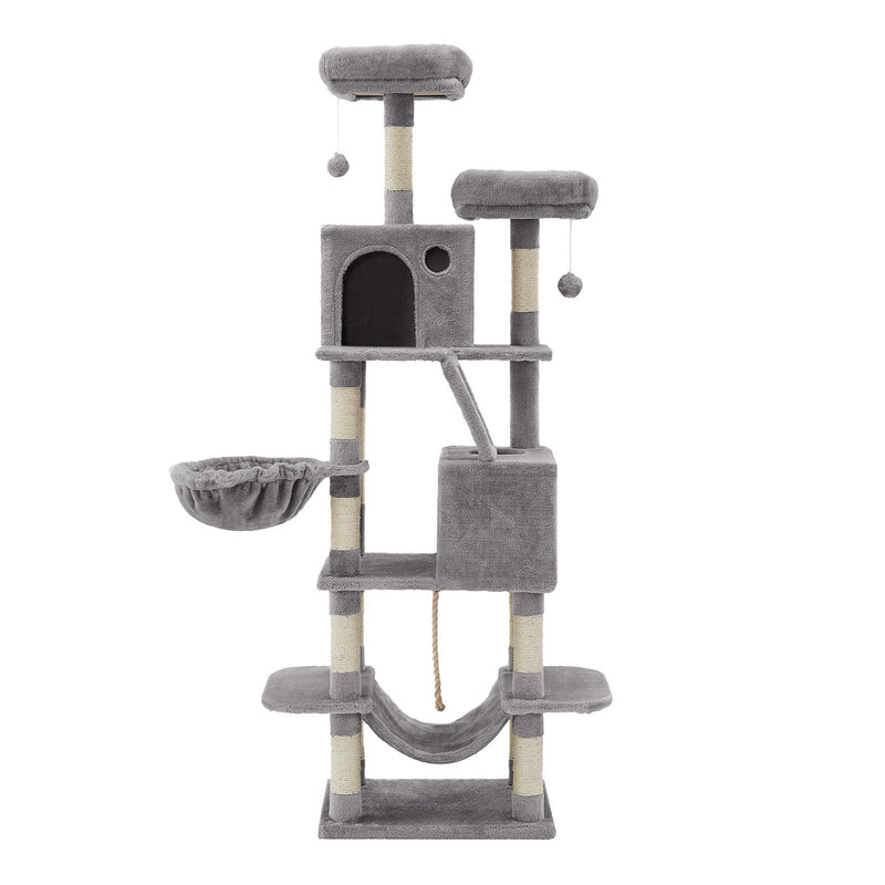 Light grey Feandrea cat tree tower on a plain white background