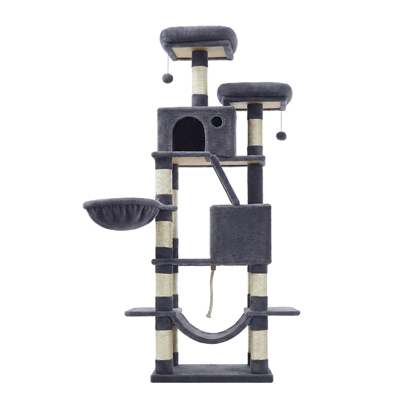 Smoky grey Feandrea cat tree tower on a plain white background