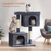 Feandrea smoky grey cat tree tower, full front view