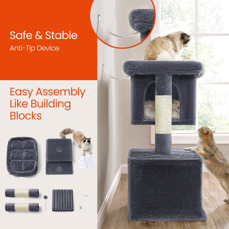 Cat tree tower styled in a living room setting