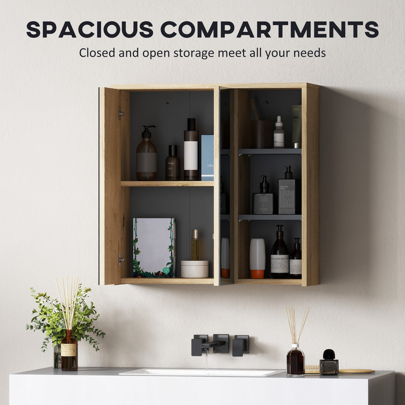 Five Shelf Mirrored Bathroom Wall Cabinet with Wood Effect Finish by HOMCOM