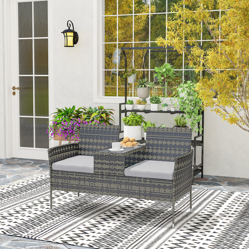 Charcoal Grey Two Seater Rattan Garden Chair with Middle Table for Garden or Patio by Outsunny