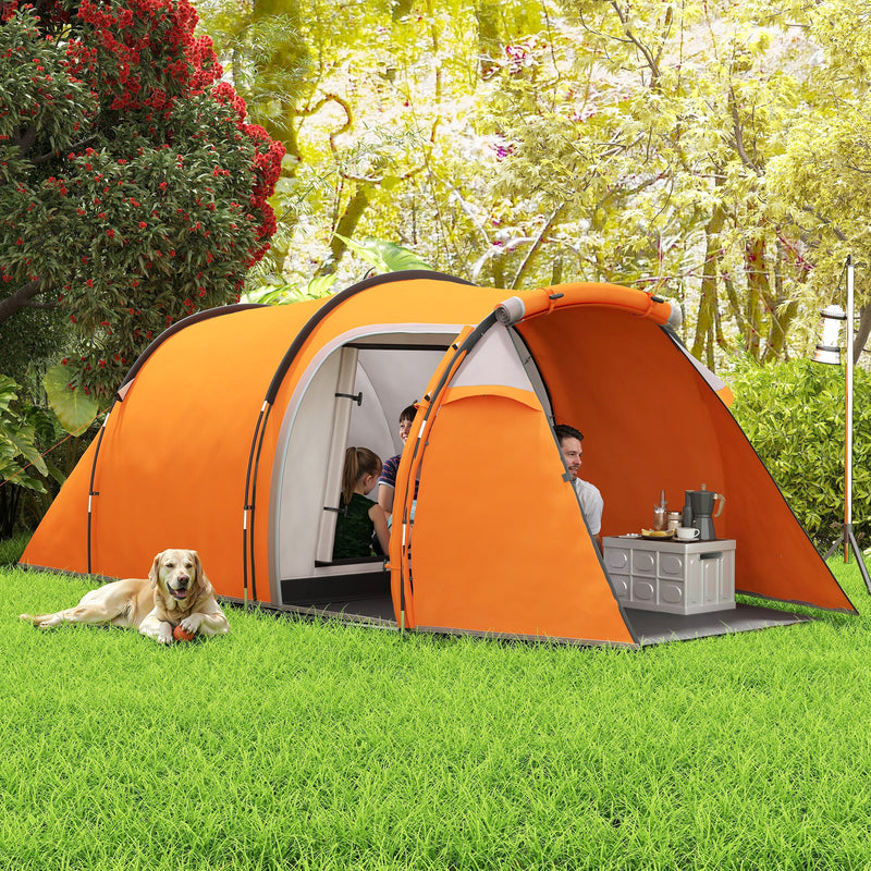 3 Person Camping Tent with Separate Porch for Extra Storage and Easy Access Orange