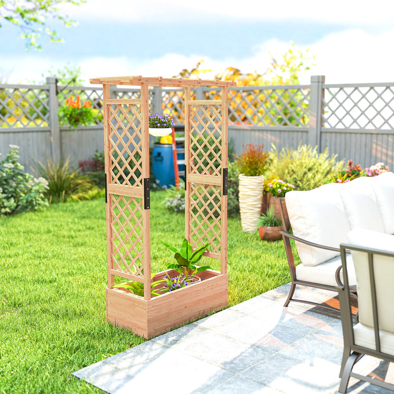 Wooden Raised Planter Bed With Trellis For Climbing Plants And Herbs Garden Use Brown Outsunny