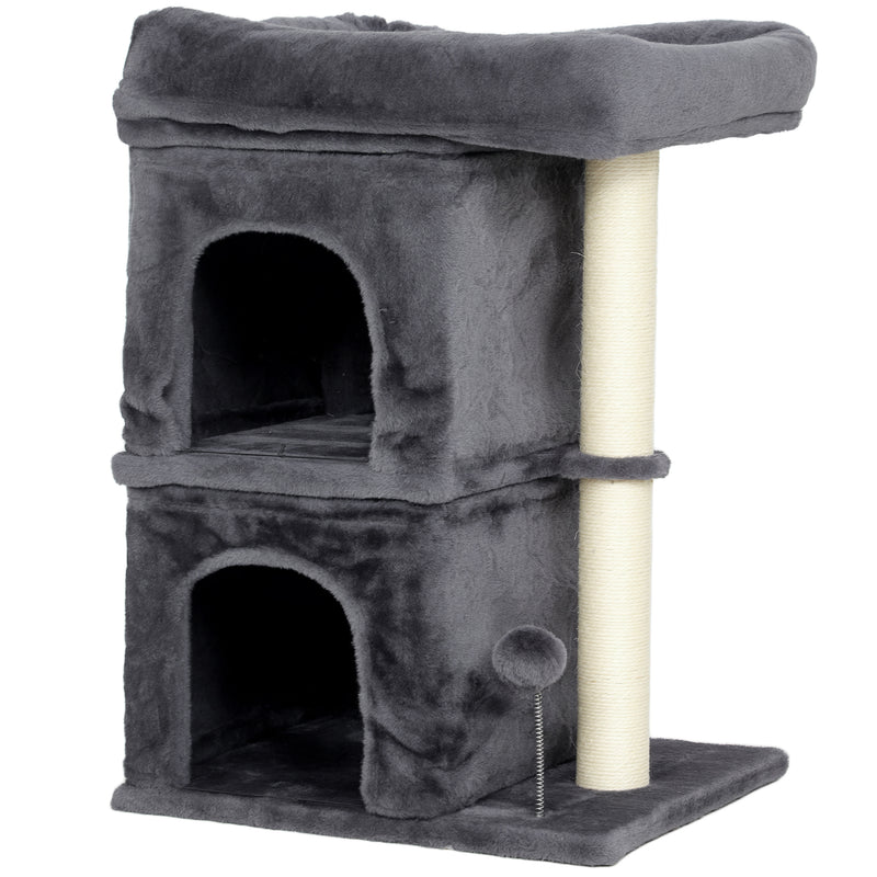 Cat Tree Tower with Two Condos and Scratching Post for Large Cats 66cm Dark Grey AOSOM