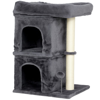 Cat Tree Tower with Two Condos and Scratching Post for Large Cats 66cm Dark Grey AOSOM