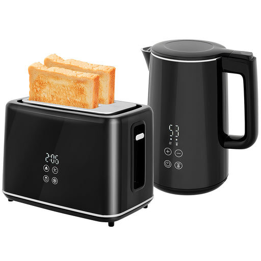 Black 1.5L 3000W Fast Boil Kettle and 2 Slice Toaster Set With 7 Browning Levels by HOMCOM