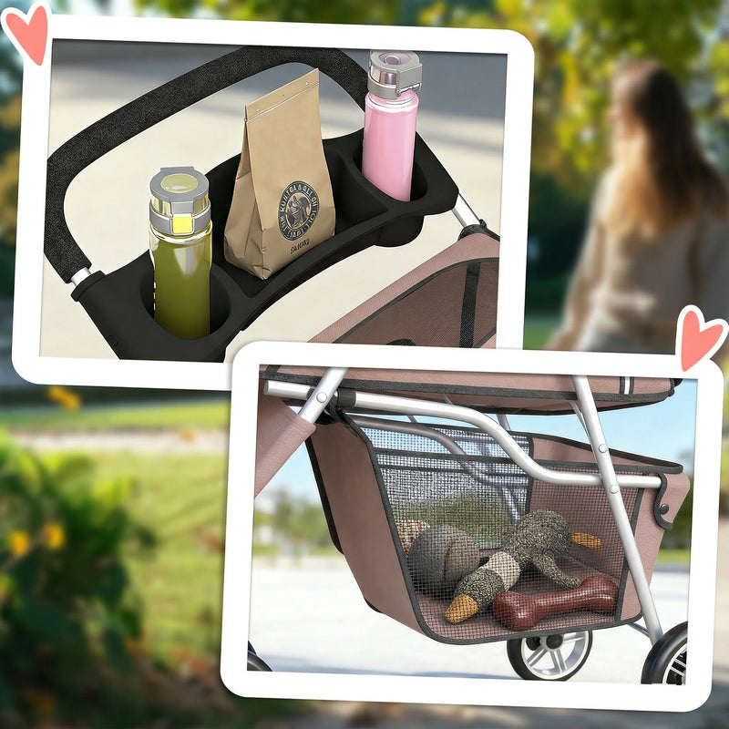 Dog Stroller for Small Dogs with Foldable Frame and Mesh Canopy for Easy Walks Coffee Pawhut