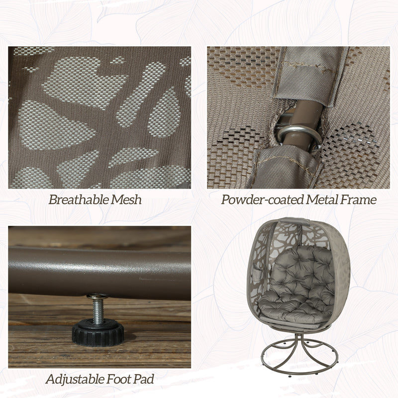 Sand Brown Swivel Egg Chair with Cushions Foldable Basket Seat and Metal Frame by Outsunny