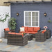 6 Seater Rattan Garden Furniture Set with Cushions and Storage Table by Outsunny