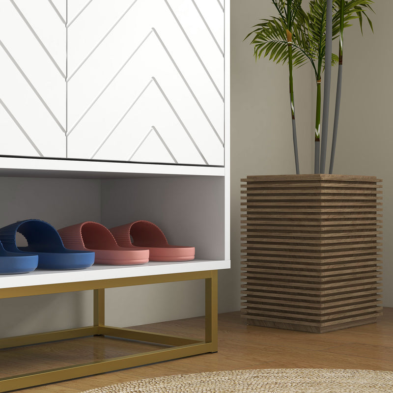 Shoe Storage Cabinet with Adjustable Shelves and Ventilation Holds 12 Pairs White