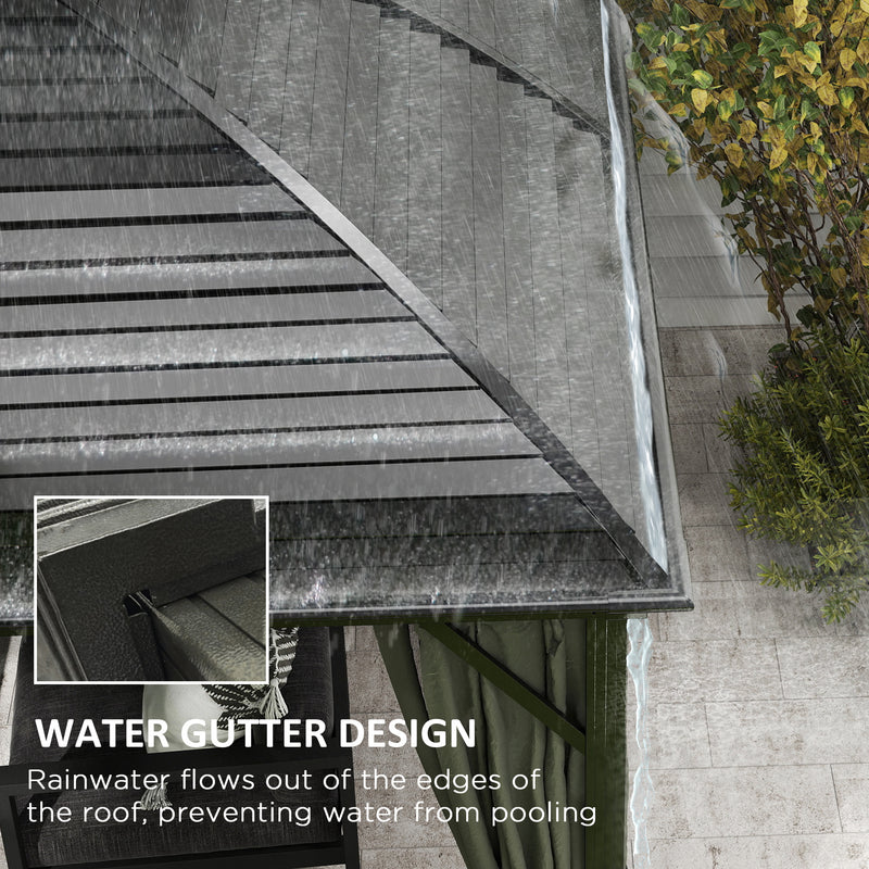 3 x 4m Hardtop Gazebo with Metal Roof Netting and Curtains Dark Grey by Outsunny