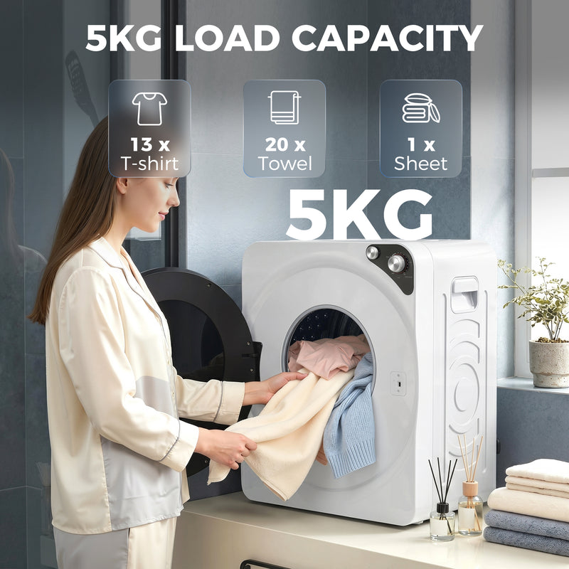 Compact Stackable Tumble Dryer for Small Spaces with Quiet Operation 5 kg White
