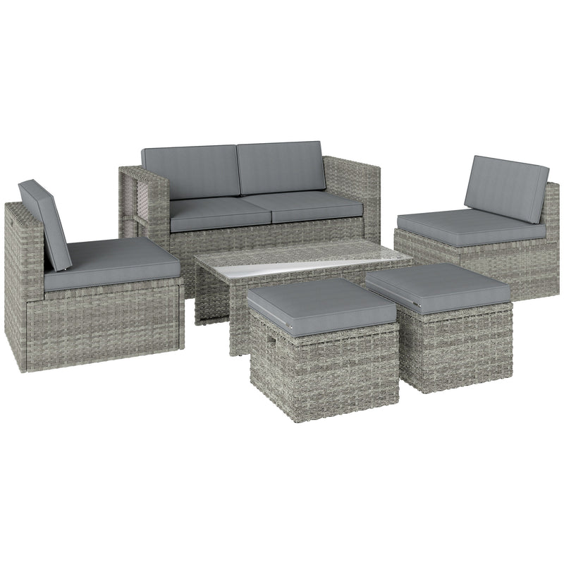 Rattan Garden Furniture Set 6 Piece Space Saving Outdoor Seating with Cushions Mixed Grey