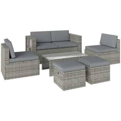 Rattan Garden Furniture Set 6 Piece Space Saving Outdoor Seating with Cushions Mixed Grey Outsunny