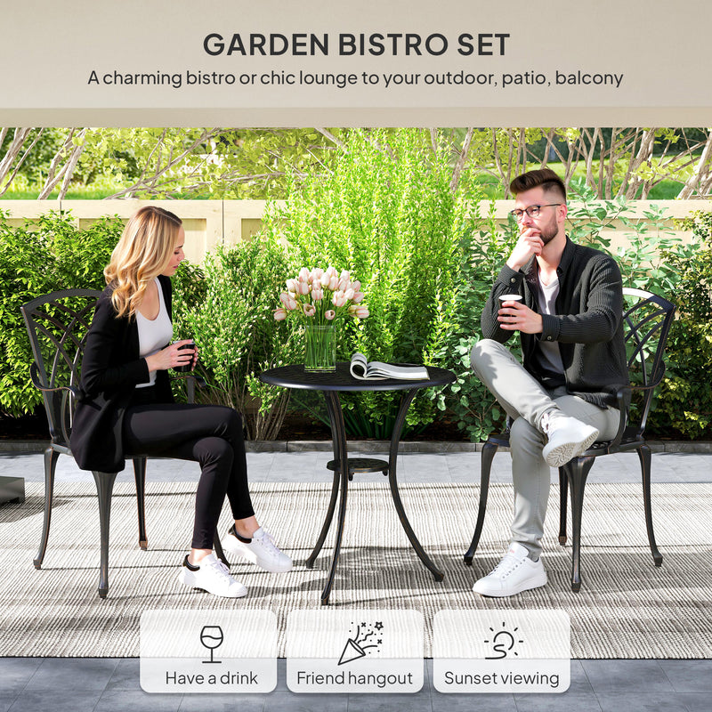 3 Piece Cast Aluminium Garden Dining Set for 2 With Parasol Hole Bronze Tone by Outsunny
