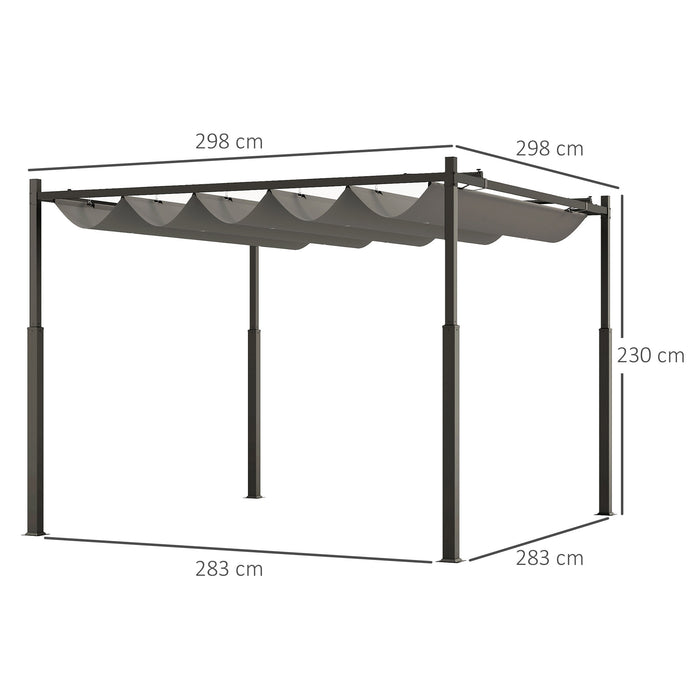 Grey 3x3 Metal Pergola with Retractable UPF30+ Canopy and Magnetic Fixture by Outsunny