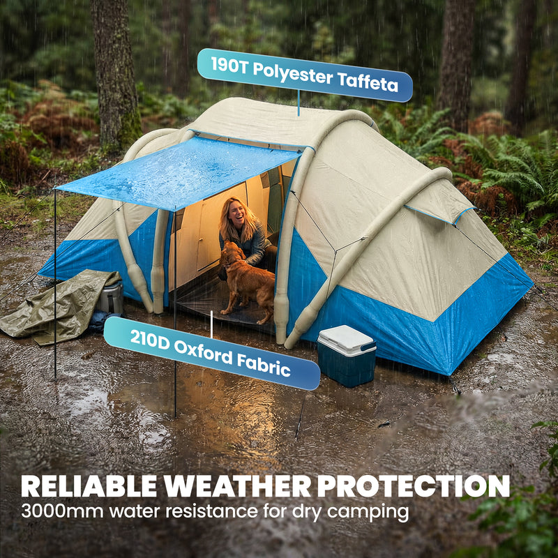 Inflatable Family Camping Tent with Quick 5 Minute Setup and Two Private Bedrooms Sky Blue