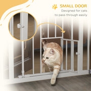 Extra Tall Indoor Dog Gate With Auto Close And Cat Flap Fits 74 To 80cm Wide White