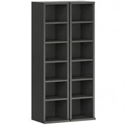 Pair of CD towers in a dark matte finish, angled studio view