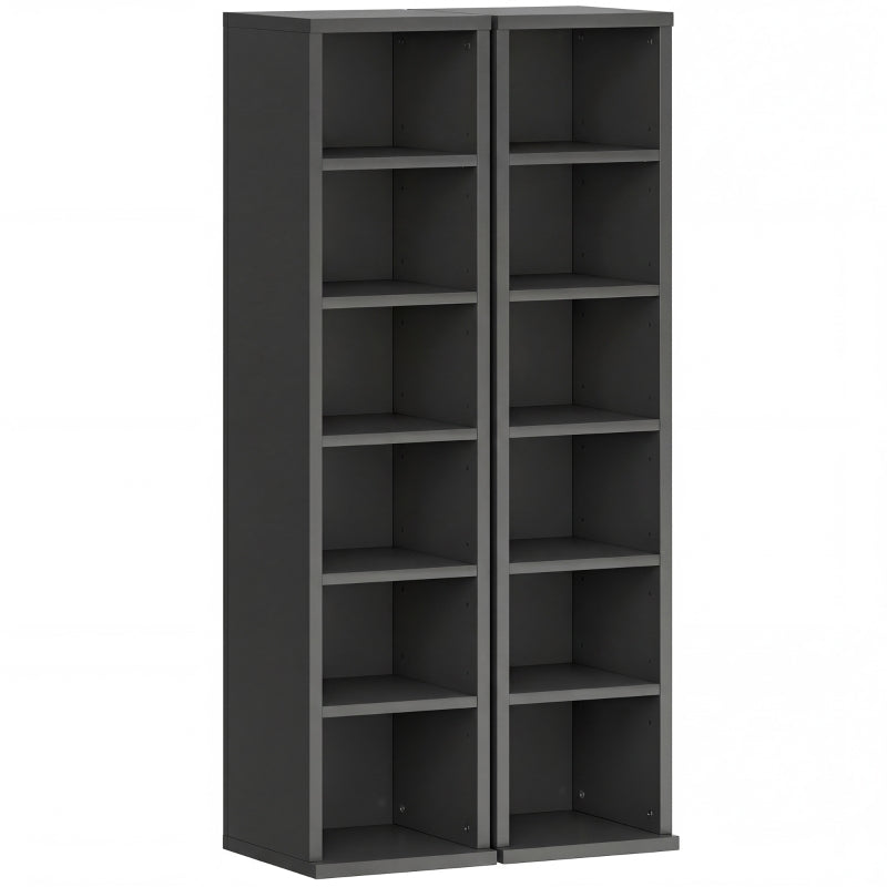 Pair of CD towers in a dark matte finish, angled studio view