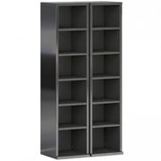 Pair of CD towers with high gloss side panels, angled studio view