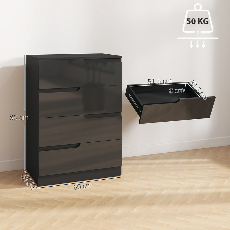Chest of Drawers with 4 Spacious Drawers for Organised Bedroom Storage High Gloss Black