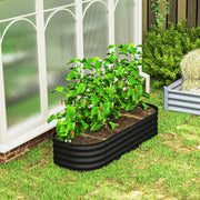 Galvanised Metal Raised Garden Bed For Flowers Herbs And Vegetables With Safety Edging Black AOSOM