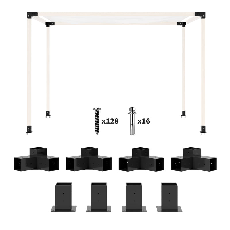 DIY Pergola Kit with 3-Way Corner Brackets and Post Base for 4x4 Timber Includes Screws by Outsunny
