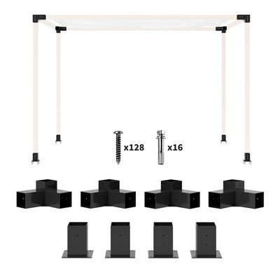 DIY Pergola Kit with 3-Way Corner Brackets and Post Base for 4x4 Timber Includes Screws by Outsunny