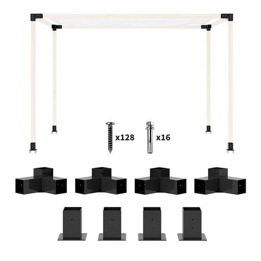 DIY Pergola Kit with 3-Way Corner Brackets and Post Base for 4x4 Timber Includes Screws by Outsunny