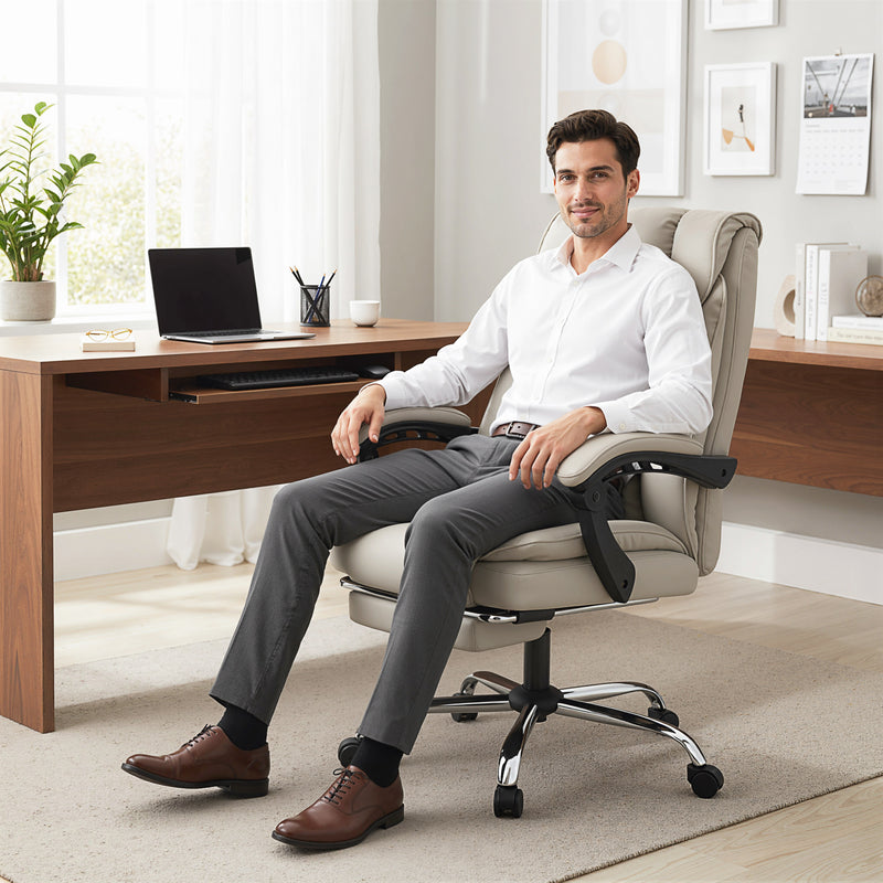 Reclining Office Chair with Footrest for All Day Comfort and Easy Clean Faux Leather Black
