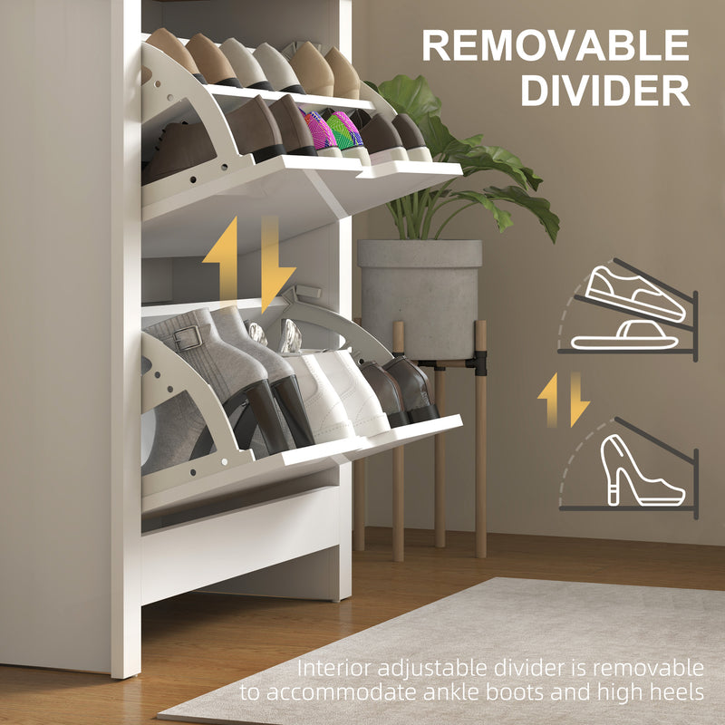 Slim White High Gloss Shoe Cabinet with 2 Flip Drawers and Adjustable Shelves for 12 Pairs by HOMCOM