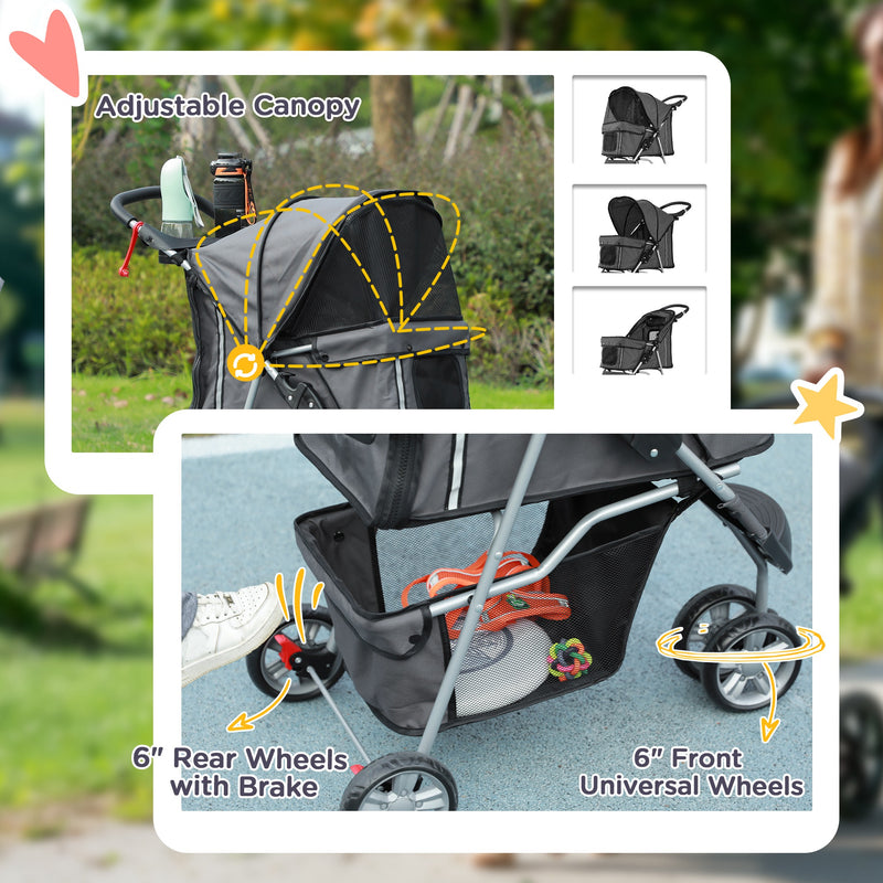 Charcoal Grey 3 Wheel Pet Stroller for Small and Miniature Dogs by Outsunny AOSOM