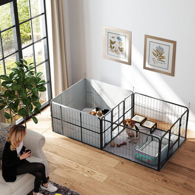 7 Panel Dog Whelping Box with Washable Pads Windproof Fabric for Small Medium Dogs by PawHut