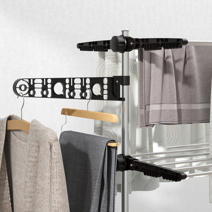 Black Four Shelf Collapsible Clothes Airer With Side Arms and Wheels by HOMCOM