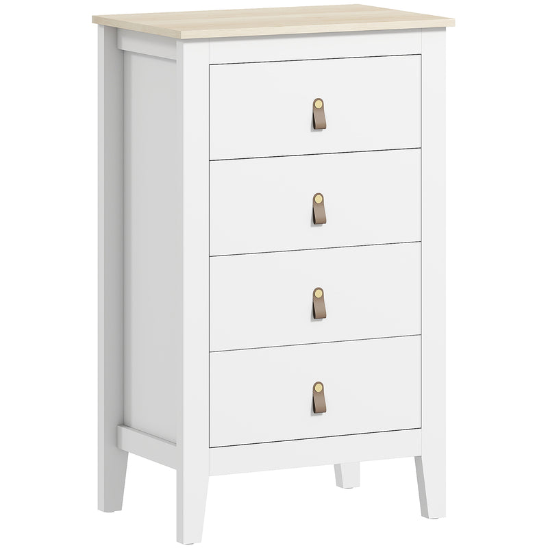 4 Drawer Chest of Drawers with PU Leather Handles and Smooth Metal Runners, White