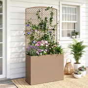 Raised Rattan Planter with Trellis for Upright Gardening and Climbing Plants Light Grey Outsunny