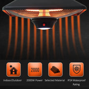 The heater lit from below with arrows showing heat directed downwards