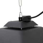 Close-up of the black aluminium canopy, hanging hook and power cable