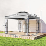 3x3m Garden Gazebo with Mesh Netting for Shaded Outdoor Entertaining, Light Grey Outsunny