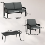 4-Piece Rattan Garden Furniture Set with Loveseat, Armchairs and Coffee Table — Dark Grey or Light Grey Outsunny