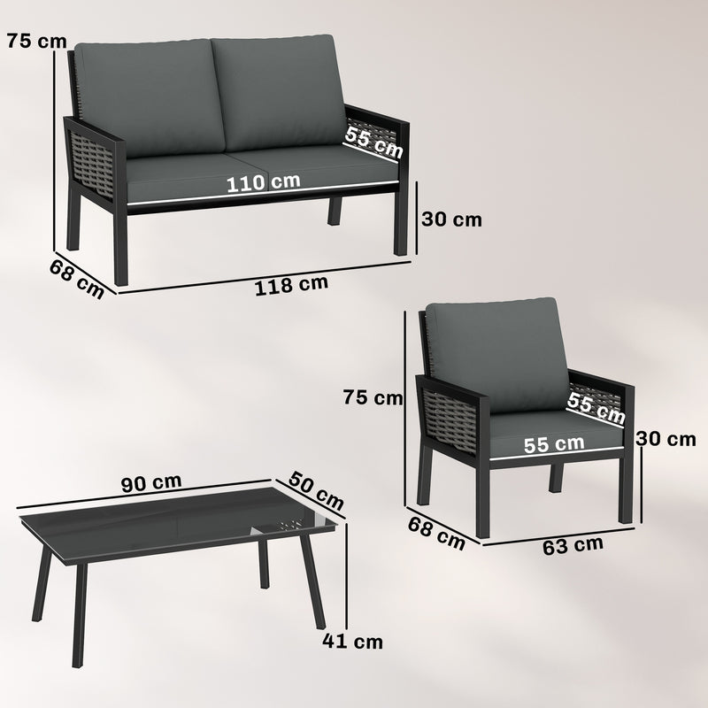 4-Piece Rattan Garden Furniture Set with Loveseat, Armchairs and Coffee Table — Dark Grey or Light Grey Outsunny